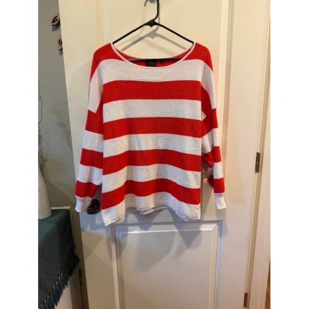 Cyrus Womens Red White Striped Knit Sweater 1X‎ Boat Neck Long Sleeve